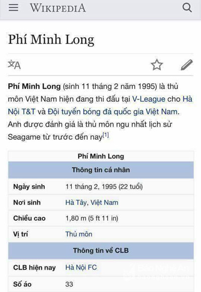 Thông tin trên Wikipedia của Phí Minh Long bị sửa. Ảnh. Tiến Hùng.