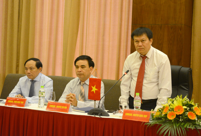 Đồng chí Nguyễn Quốc Hiệp - Ủy viên Ủy ban Kiểm tra Trung ương Đảng Cộng sản Việt Nam phát biểu tại hội nghị. Ảnh: Thu Giang