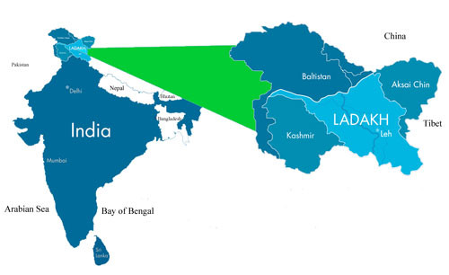 Đụng độ diễn ra ở khu vực Ladakh nằm giữa biên giới Ấn Độ và Trung Quốc. Đồ họa: Ctours.