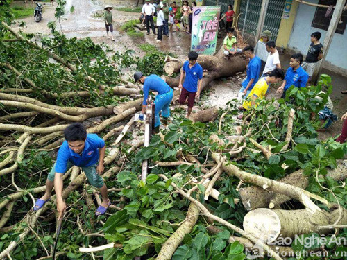   thành lập đội Thanh niên xung kích giúp đỡ nhân dân khắc phục hậu quả sau cơn bão số 2