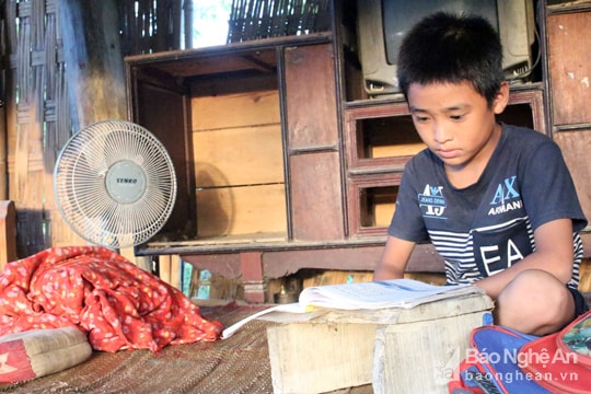 Dù hoàn cảnh khó khăn nhưng nhiều năm liền cậu bé Lim Văn Hòa đều là học sinh khá, giỏi. Ảnh: Lương Nga