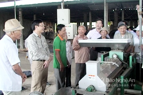 Đoàn cán bộ nguyên lãnh đạo tỉnh thăm quan mô hình trồng cam Bãi Phủ tại xã Đỉnh Sơn. Ảnh: Cảnh Dương
