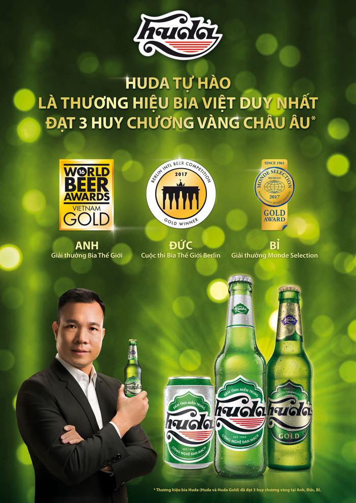 Huda vinh dự là thương hiệu bia Việt duy nhất đạt 3 HCV châu Âu 2017.