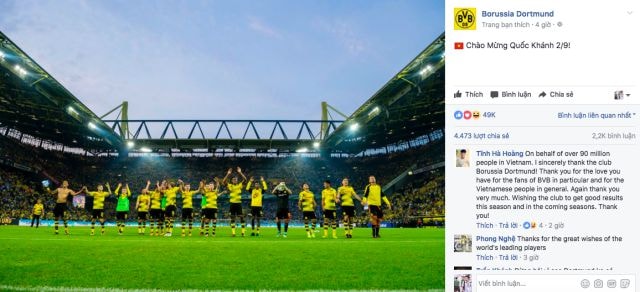 Bayern Munich và Borussia Dortmund không quên tri ân cổ động viên Việt Nam nhân ngày lễ trọng đại. Ảnh: Facebook.