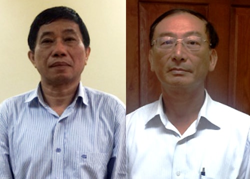 Ông Quỳnh và ông Thắng tại cơ quan điều tra. Ảnh: Bộ Công an.
