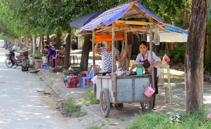 Người dân bán thịt lợn, hàng rong cũng sử dụng vỉa hè làm nơi kinh doanh. Ảnh: Quang An