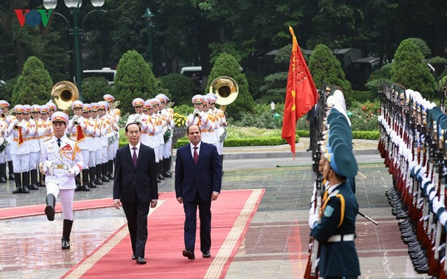 Chủ tịch nước Trần Đại Quang và Tổng thống El Sisi duyệt đội danh dự 