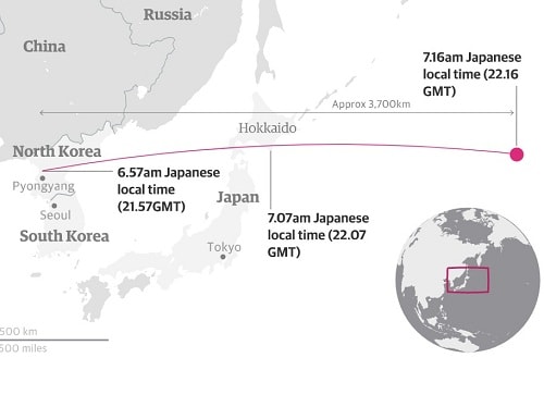 Đây là lần thứ 2 trong năm nay Triều Tiên phóng tên lửa bay qua lãnh thổ Nhật Bản.