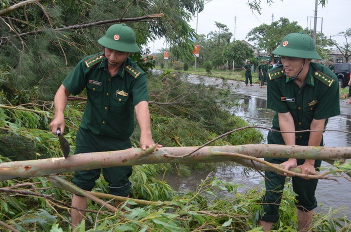 ... và cắt tỉa cây đổ đảm bảo giao thông thông suốt. Ảnh: Lê Thạch