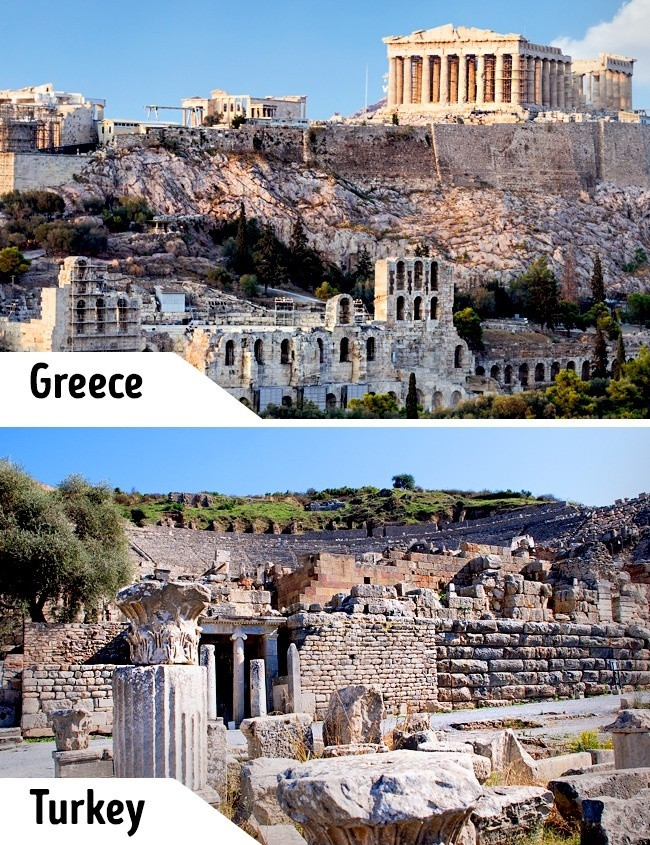 Thành phố cổ Acropolis vẫn còn giữ được các nhà hát, đền đài với nhiều cột lớn điển hình kiến trúc Hy Lạp. Ở đất nước láng giềng Thổ Nhĩ Kỳ cũng có Ephesus - một thành phố cổ với nhiều nét tương đồng với giá trị lịch sử cao nhưng không nổi tiếng như Acropolis. 