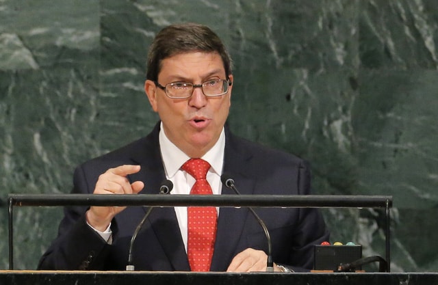 Ông Eduardo Rodriguez Parrilla, Bộ trưởng Ngoại giao Cuba, phát biểu tại trụ sở LHQ ở New York ngày 22-9 - Ảnh: REUTERS