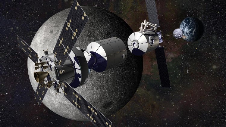 Hình mô phỏng trạm vũ trụ Deep Space Gateway trên quỹ đạo Mặt Trăng. 