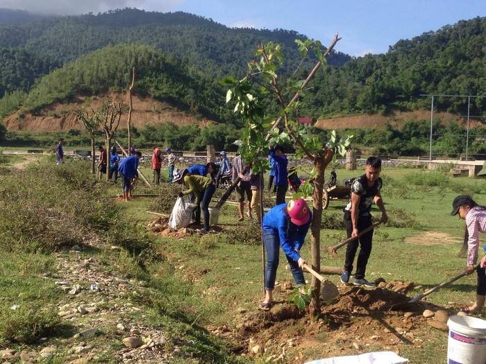 Đoàn viên thanh niên huyện Con Cuông trồng cây. Ảnh: Bá Hậu