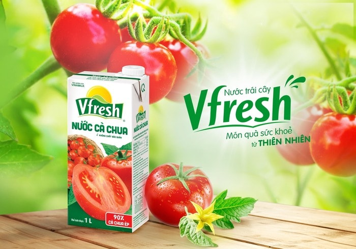 Nước cà chua Vfresh của Vinamilk được chế biến từ khoảng 1kg cà chua, dùng để uống hoặc chế biến món ăn. Ảnh: Internet