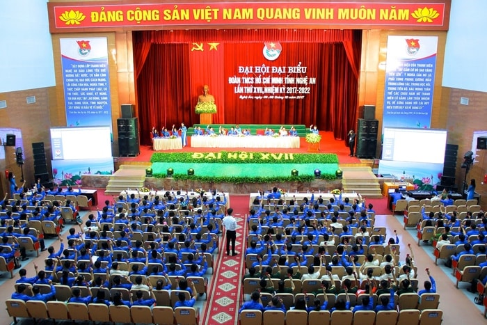 Quang cảnh Đại hội đại biểu Đoàn TNCS Hồ Chí Minh tỉnh Nghệ An lần thứ XVII, nhiệm kỳ 2017-2022. Ảnh: Mỹ Nga