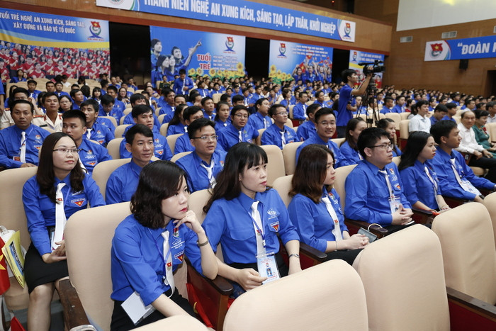 Các đại biểu đại diện cho hơn 1 triệu đoàn viên, thanh niên tỉnh Nghệ An về dự Đại hội. Ảnh: Đức Anh