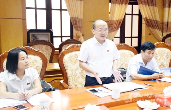 Đồng chí Nguyễn Thanh Hiền - Phó đoàn Đại biểu Quốc hội tỉnh chủ trì buổi làm việc. Ảnh: Xuân Hoàng