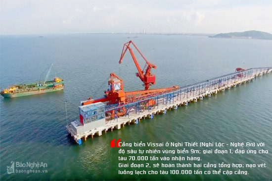 Cảng Vissai ở Nghi Thiết - Nghệ An có khả năng tiếp nhận tàu có trọng tải trên 70.000 tấn. Ảnh N.S