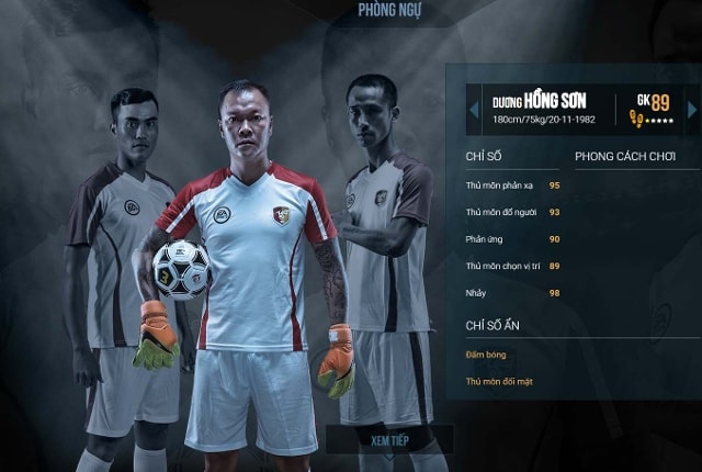 Thủ môn Dương Hồng Sơn, Quả bóng vàng Việt Nam 2008 và những chỉ số trong FIFA Online. Ảnh: FFO