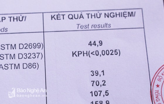 Mẫu xăng trên xe ô tô do Trần Thanh Hiền lái được giám định có chỉ số Octan là 44,9/92. Ảnh Nhật Lân