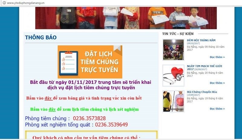 Người dân có thể truy cập vào website của Trung tâm Y tế dự phòng TP để đăng ký tiêm chủng trực tuyến. Ảnh: TÂM AN