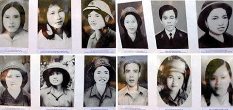 Chân dung 13 liệt sỹ Tiểu đội 2 thanh niên xung phong hy sinh ngày 31/10/1968. Ảnh tư liệu