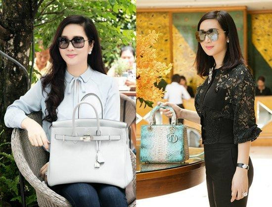 Chiếc túi Hermes Birkin cỡ lớn giá hơn 200 triệu đồng (bên trái) hay túi Dior da trăn xa xỉ có giá 260 triệu đồng (bên phải).