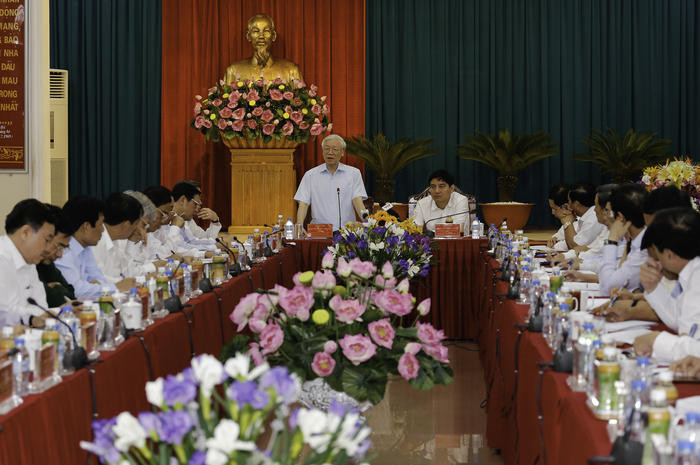 Tổng Bí thư Nguyễn Phú Trọng phát biểu tại cuộc làm việc. Ảnh: Đức Anh