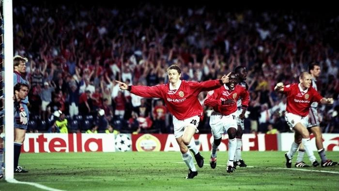 Solskjaer ăn mừng bàn thắng ấn định tỉ số 2 - 1 cho Man Utd năm 1999. Ảnh: Internet