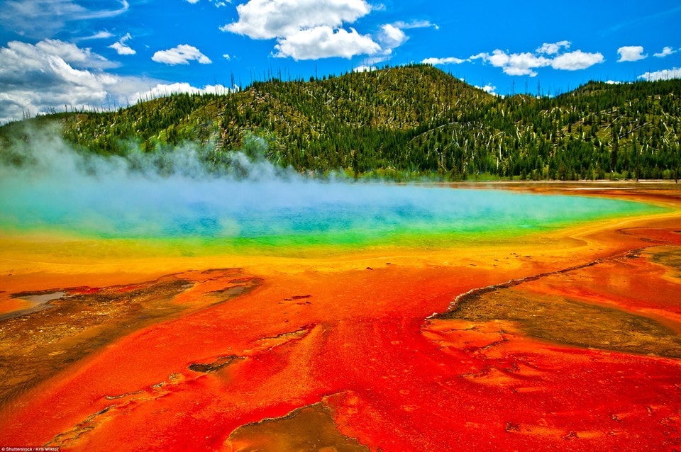 Vườn quốc gia Yellowstone, Mỹ: Vườn quốc gia có diện tích khoảng 9.000 km2 với 96% nằm ở Wyoming, 3% ở Montana và 1% ở Idaho. Yellowstone nổi tiếng với điểm địa nhiệt, mạch nước phun cùng vẻ đẹp tự nhiên và các hệ sinh thái hoang dã, nơi nhiều loài quý hiếm và nguy cấp đang sinh sống. Bên cạnh đó, nơi đây còn là một trong số ít hệ sinh thái còn sót lại còn lại ở vùng ôn đới phía Bắc của trái đất, cung cấp địa điểm cho việc bảo tồn và nghiên cứu. Ảnh: Shutterstock/Kris Wiktor.