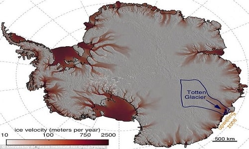 Sông băng Totten bị tan chảy từ dưới. Ảnh: Đại học Texas.
