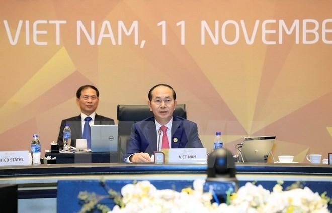 Chủ tịch nước Trần Đại Quang phát biểu bế mạc hội nghị. (Ảnh: TTXVN)