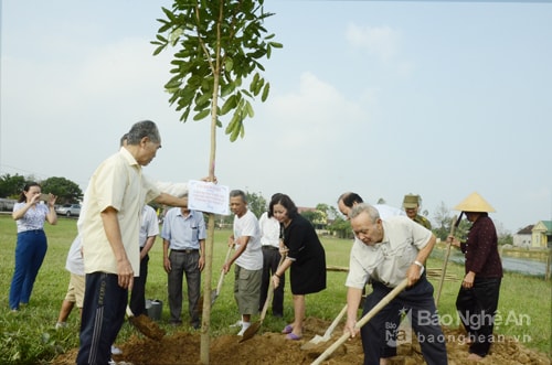 Các đại biểu trồng cây đại đoàn kết xóm 16 xã Hưng Thắng huyện Hưng Nguyên. Ảnh Thanh Lê