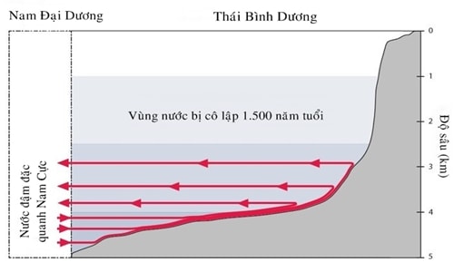 Vùng tối ở độ sâu 2 km bị kẹp giữa dòng chảy nằm gần đáy đại dương do năng lượng địa nhiệt tạo ra và dòng chảy sát bề mặt do gió. Ảnh: Casimir de Lavergne.