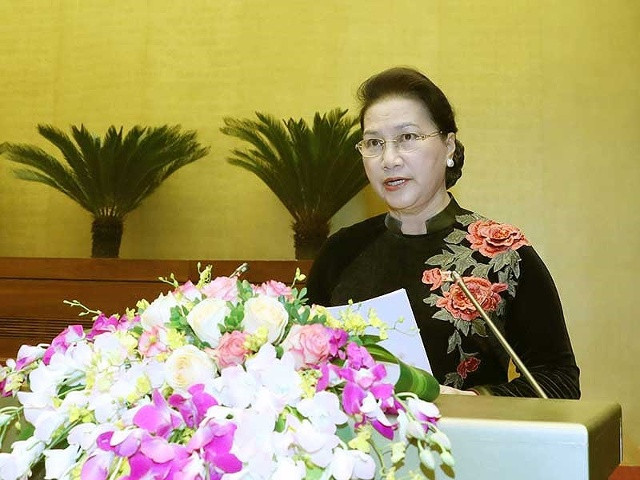 Chủ tịch QH Nguyễn Thị Kim Ngân phát biểu bế mạc kỳ họp thứ 4 QH khóa XIV. Ảnh: TTXVN