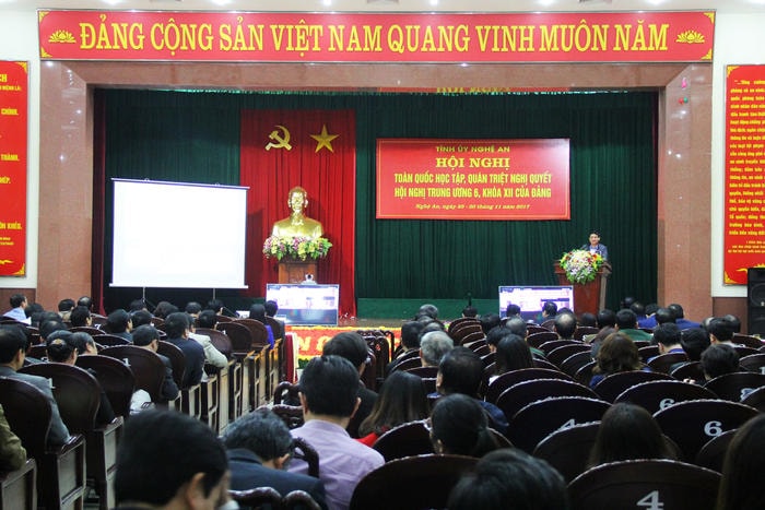 Quang cảnh Hội nghị tại điểm cầu Nghệ An. Ảnh Thanh Lê