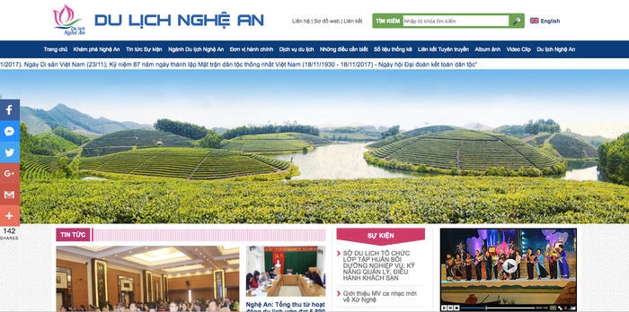 Giao diện website chính thức của du lịch Nghệ An đã lạc hậu. Ảnh: Internet