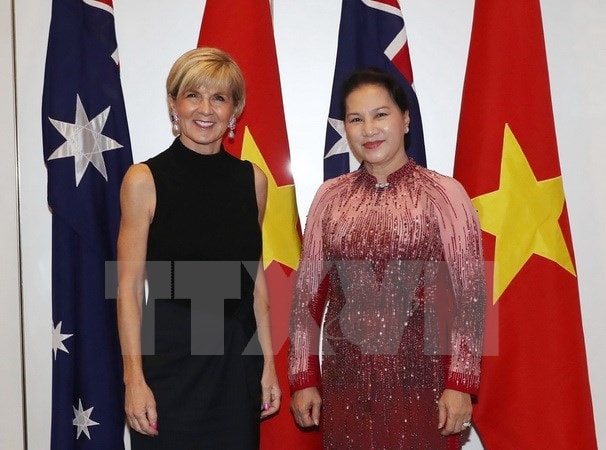 Chủ tịch Quốc hội Nguyễn Thị Kim Ngân tiếp Phó Chủ tịch Đảng Tự do cầm quyền Australia Julie Bishop. (Ảnh: Trọng Đức/TTXVN)