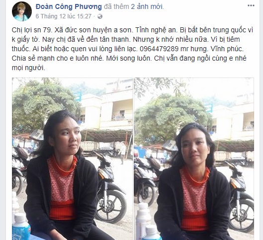 Thông tin tìm người thân chị Lới trên Facebook. Ảnh mạng xã hội