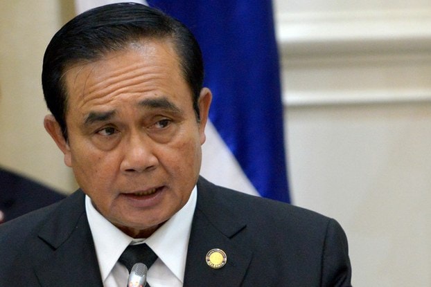 Thủ tướng Thái Prayut Chan-O-Cha phát biểu tại một cuộc họp báo tại Dinh Hòa Bình ở Phnom Penh hôm 7/9/2017