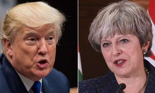 Tổng thống Mỹ Donald Trump (trái) và Thủ tướng Anh Theresa May. Ảnh: Sky News.