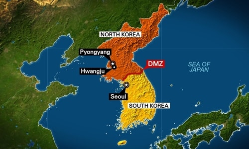 Vị trí Khu vực phi quân sự (DMZ) chia tách Triều Tiên và Hàn Quốc. Đồ họa: CNN.