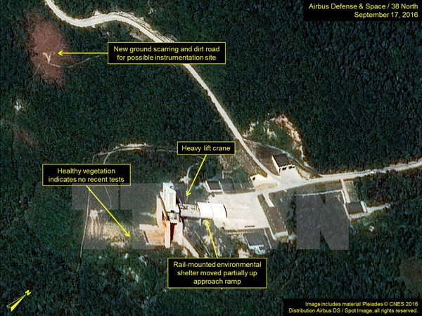 Bãi thử hạt nhân Punggye-ri của Triều Tiên.guồn: TPX/TTXVN)