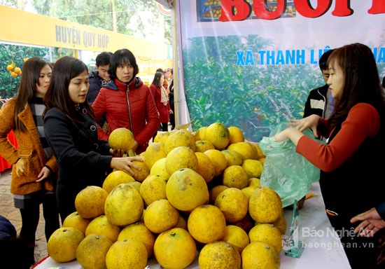 Các nông sản khác như bưởi Diễn cũng được đông đảo khách hàng chọn lựa. Ảnh: Quang An