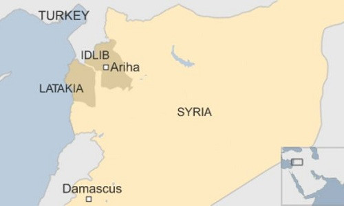 Vị trí hai tỉnh Latakia và Idlib. Đồ họa: BBC.