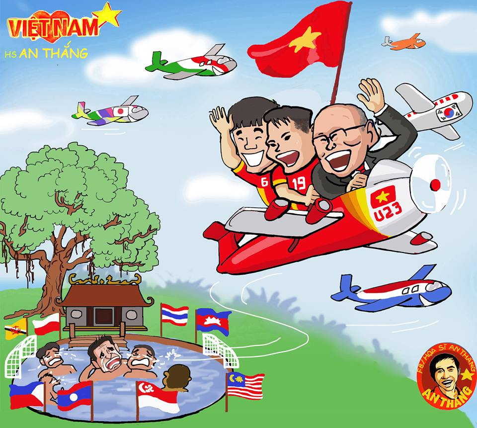 Bức họa của họa sỹ An Thắng với niềm hi vọng bóng đá Việt Nam thoát ra khỏi 