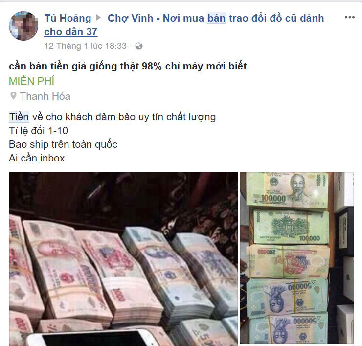 hông tin rao bán tiền giả tràn ngập trên mạng xã hội facebook.