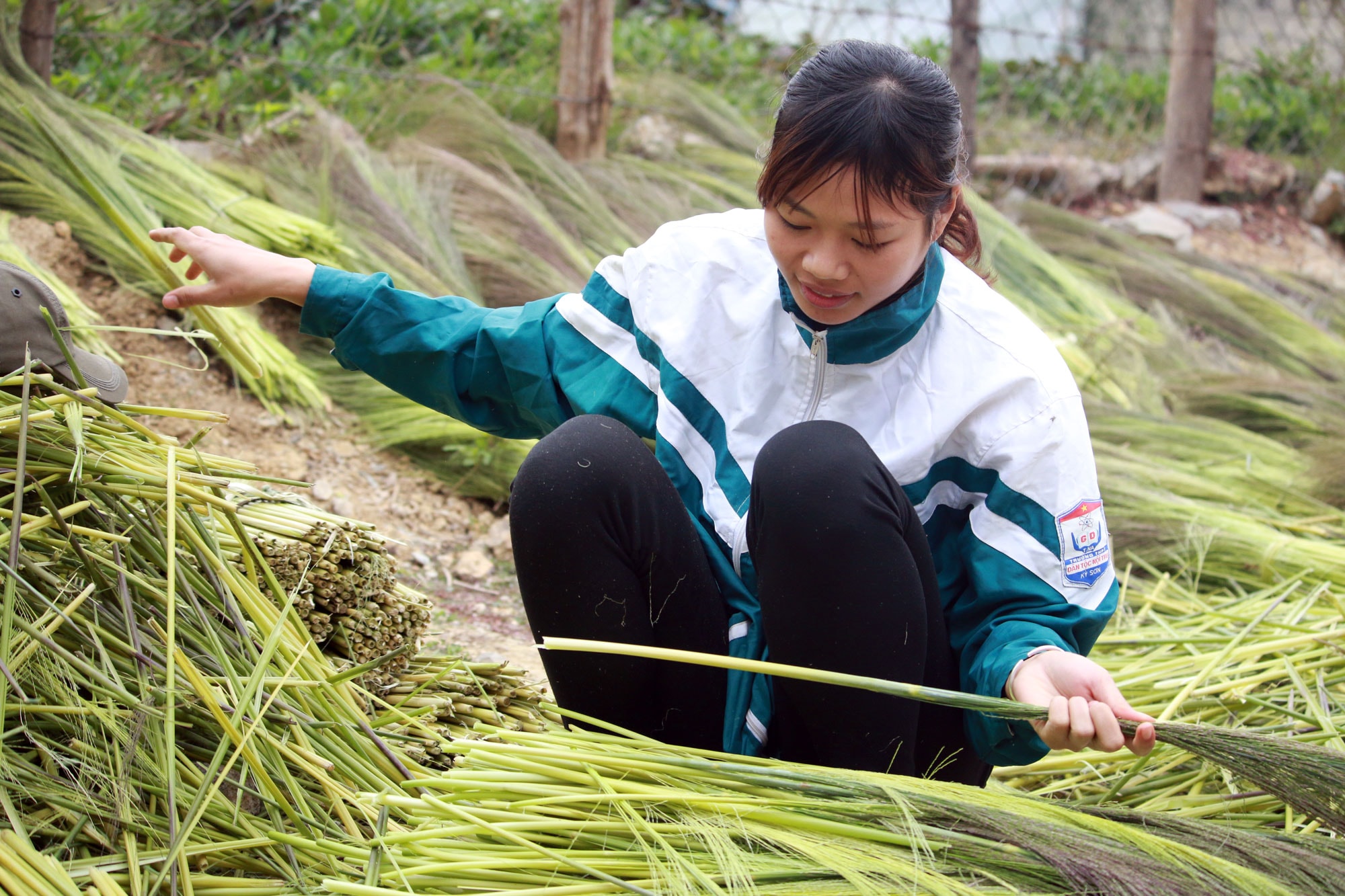 Học sinh cũng tranh thủ thời gian nghỉ giúp gia đình làm đót. Ảnh: Hữu Vi