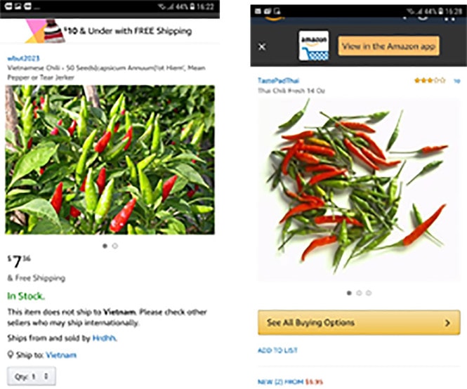 Ớt Việt được rao bán trên trang thương mại điện tử quốc tế
