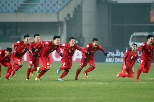 Niềm vui chiến thắng của đội tuyển U23 Việt Nam trong trận gặp U23 Iraq. Ảnh: Internet 